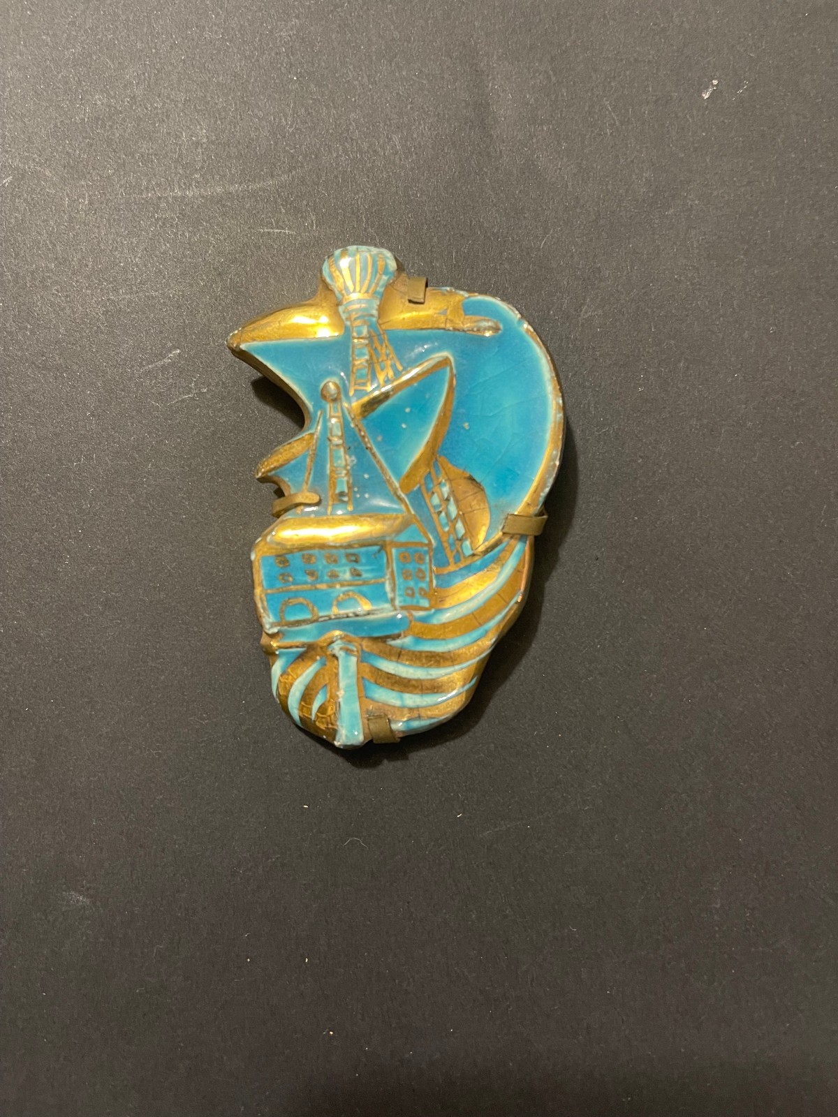 Vintage Enamelled Ceramic Brooch 1950s Artist Jewelry Design XXth