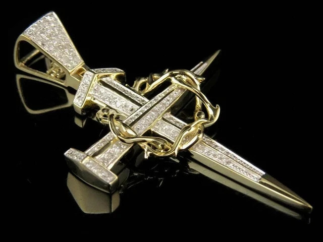 2.50Ct Round Lab Created Moissanite Men’s Cross Pendant 14k Yellow Gold Plated