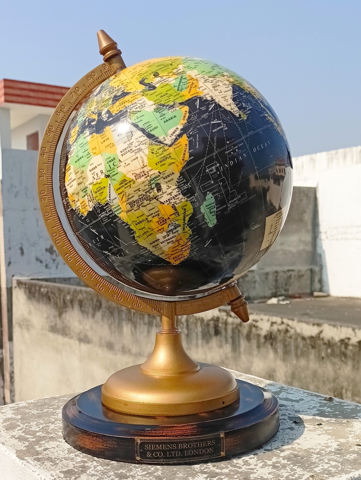 Black Ocean Globe 8″ Inches Handmade Vintage Styled Wooden Base Office Tabletop