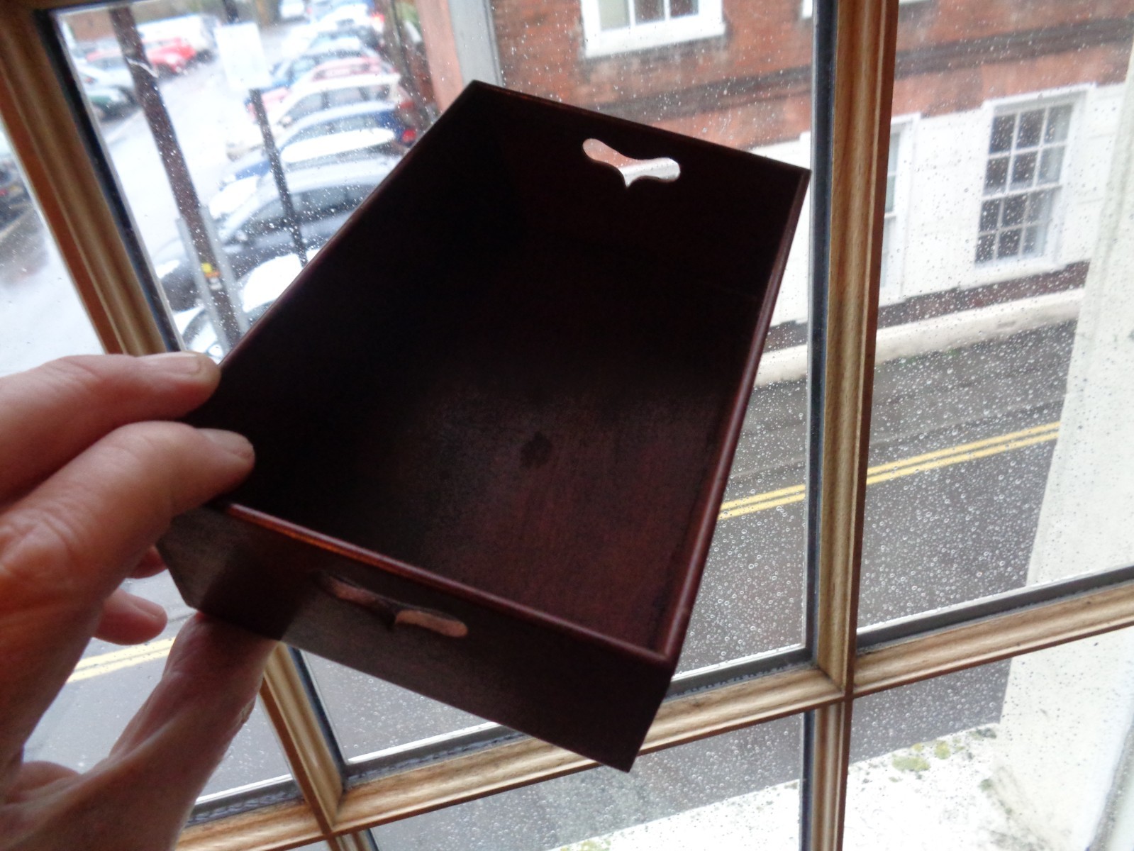 Antique wooden gaming card tray organiser drinks tidy box