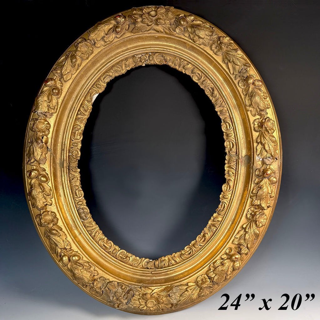 Ornate Antique French 1830s Frame 24″x20″, Gesso on Wood for Painting or Mirror