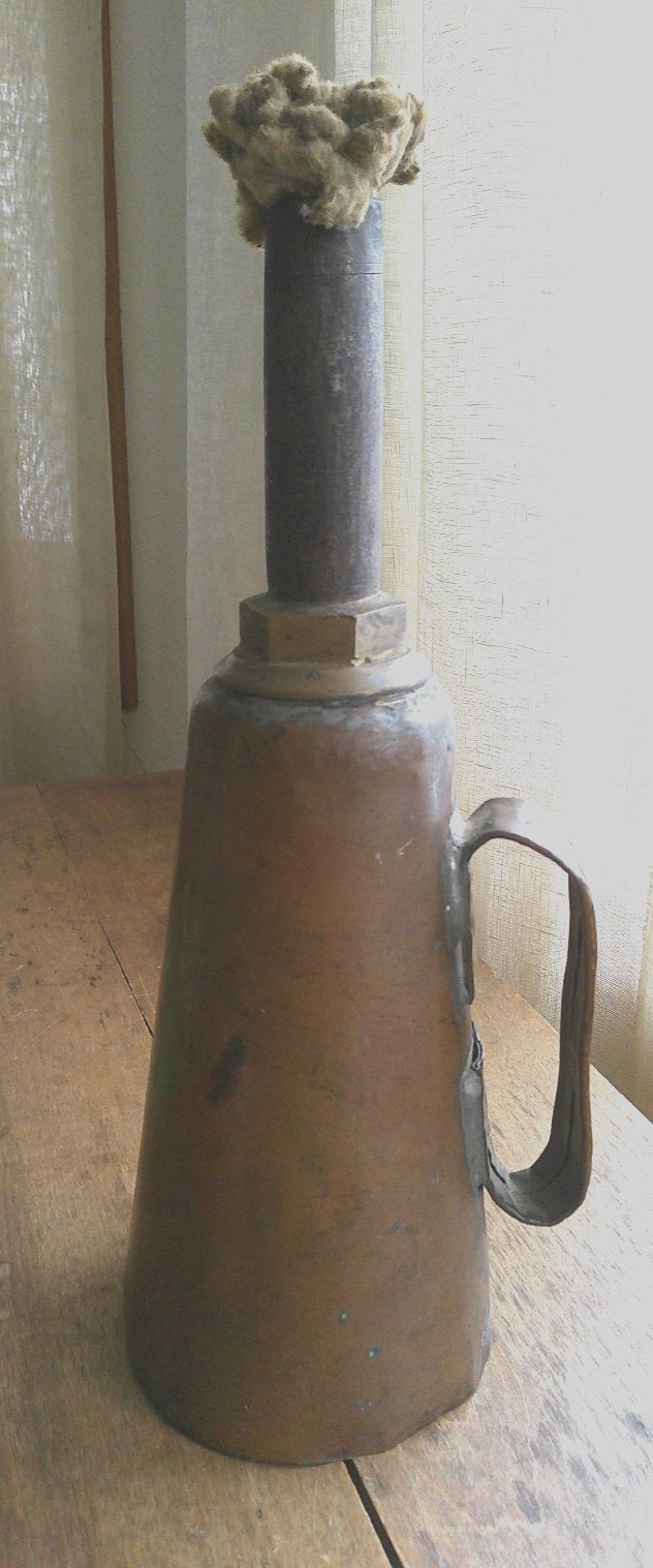 Antique PRIMITIVE CONE SHAPED HANDMADE BRASS Miners Railroad WOOL Wick OILLamp
