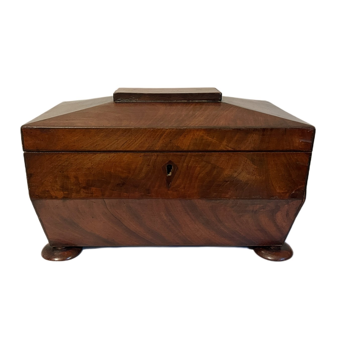 Antique 1810-20 William IV Regency English Mahogany Tea Sarcophagus Caddy Box