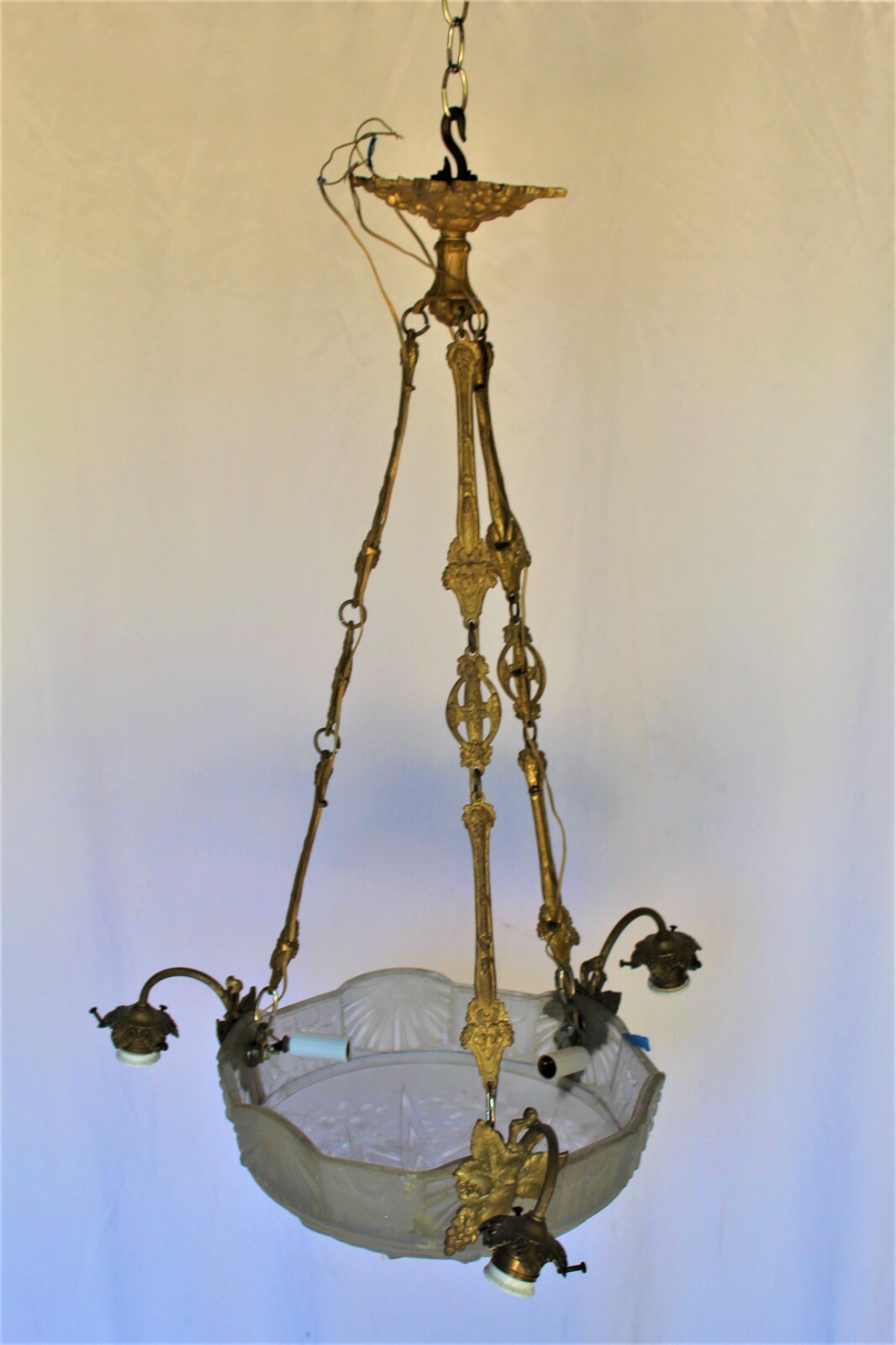 Antique Glass Chandelier by Muller Frerez