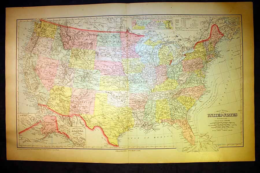 1911 United States Map 18¾” x 28½” from Preble County Ohio Plat Book