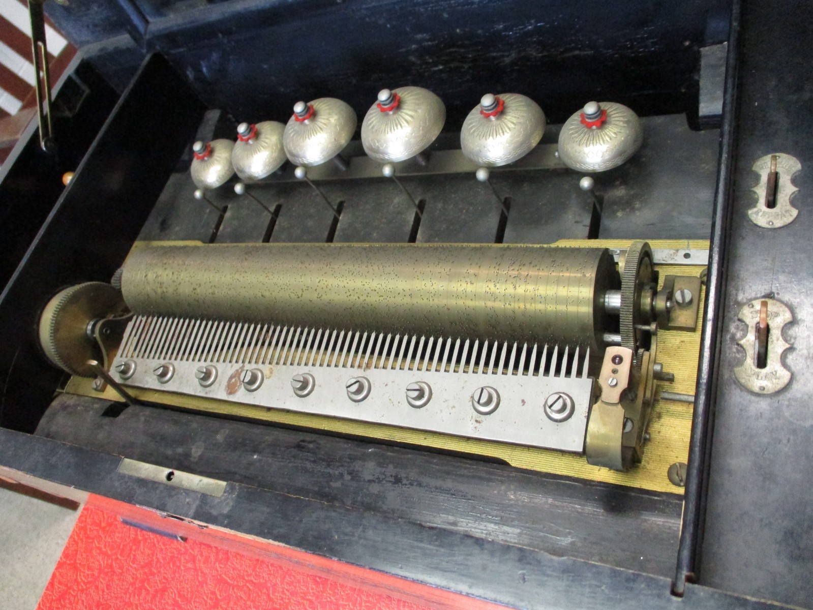 ANTIQUE CYLINDER MUSIC BOX 12 TUNE 6 BELL PLAYS *CIRCA 1895-1910* 25 inch
