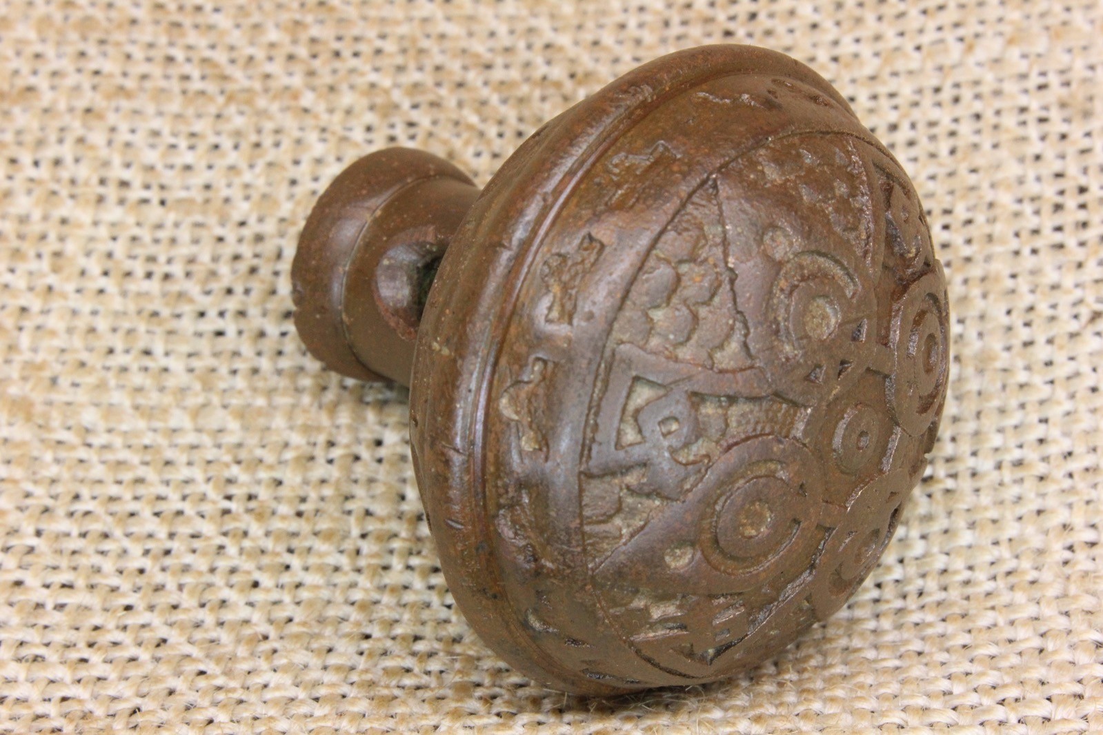 Old Screen Door Knob 1/4″ Square Shaft Cast Brass Eastlake 1 3/4” Diameter