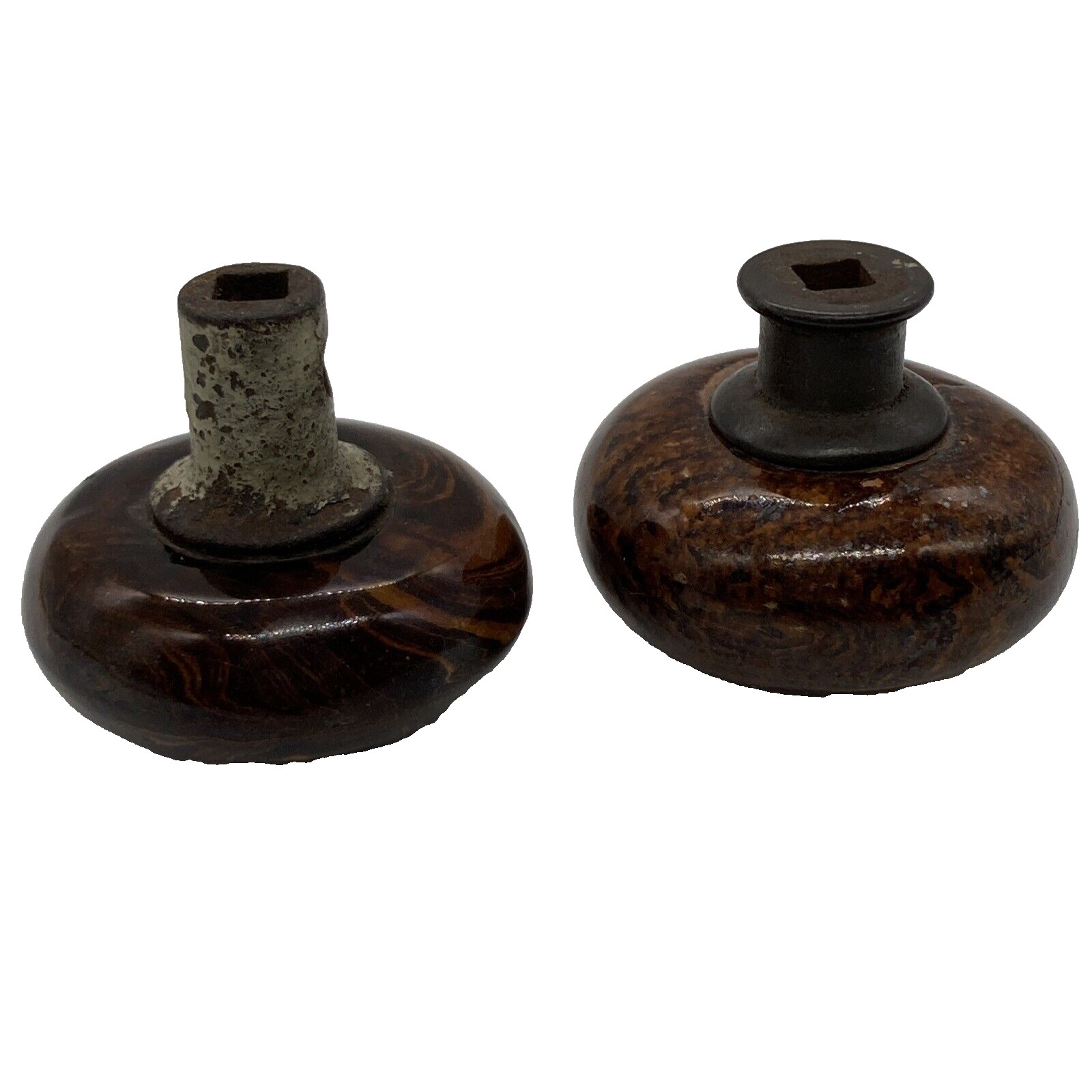 Two Vintage/Antique Door Knobs Marble Brown Swirl