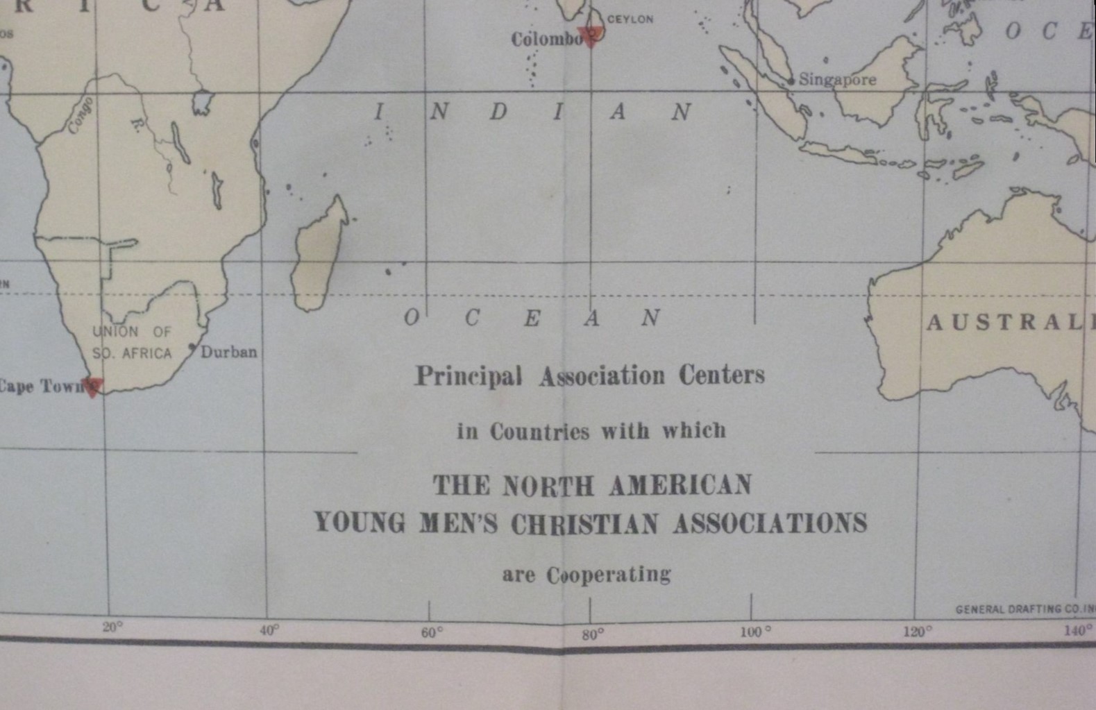 1920 Map YMCA SECRETARIES Principal Association Centers Cities Around the World