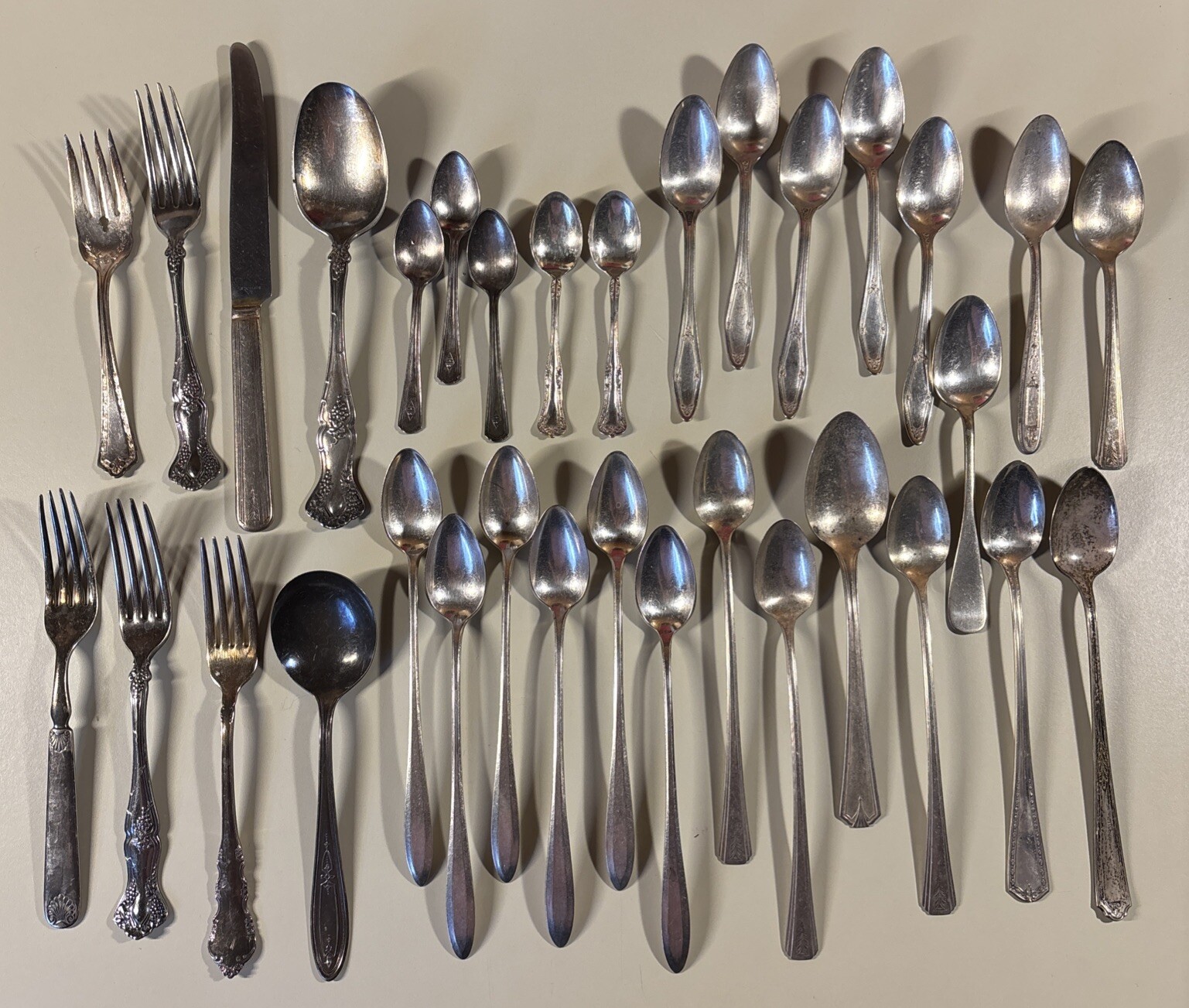 Lot Of 33 Pieces Vintage Silverplate Flatware Mixed Pieces Patterns Repurpose