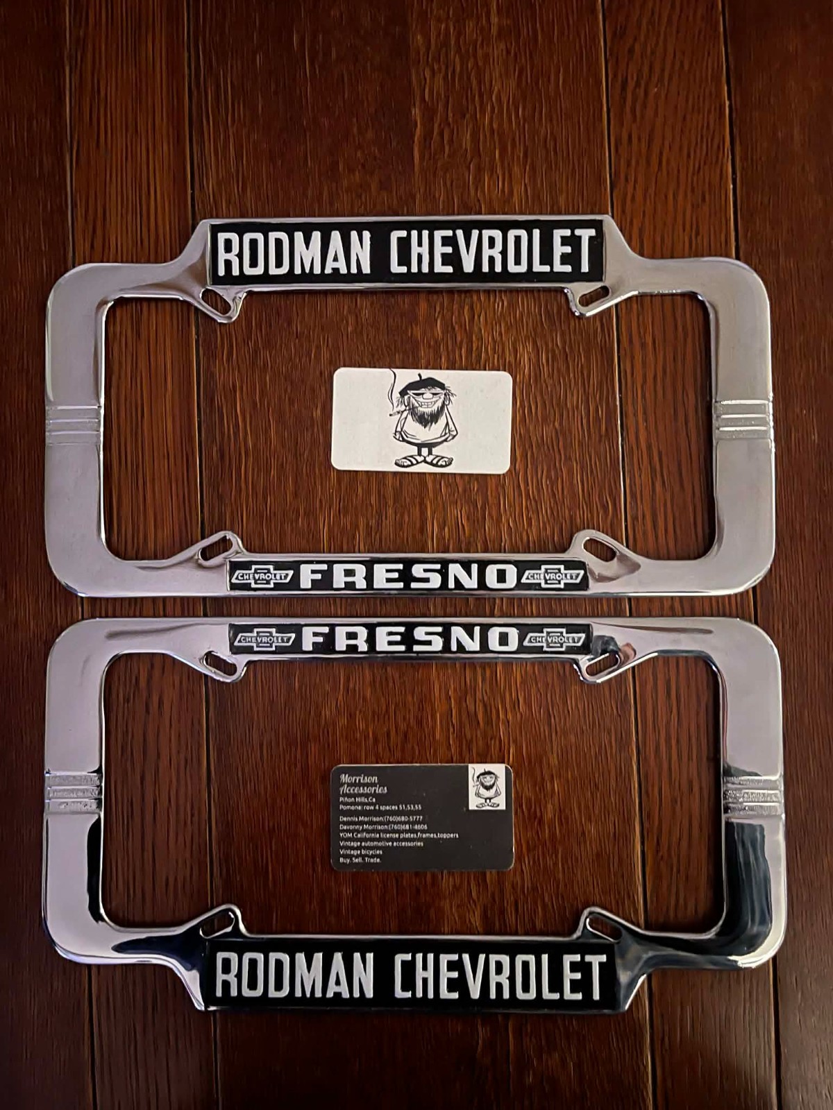 Rodman Chevrolet Fresno Ca. Transitional License Plate Frames Pair Restored