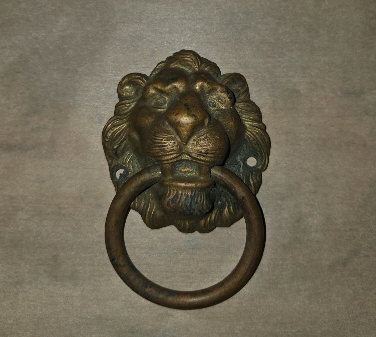 Vintage Drawer Pull Lion Head W/ Ring Cabinet Door Chest Brass Hardware