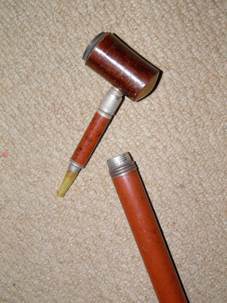 Antique Gadget Walking Stick / Cane – Concealed Smoking Pipe Top