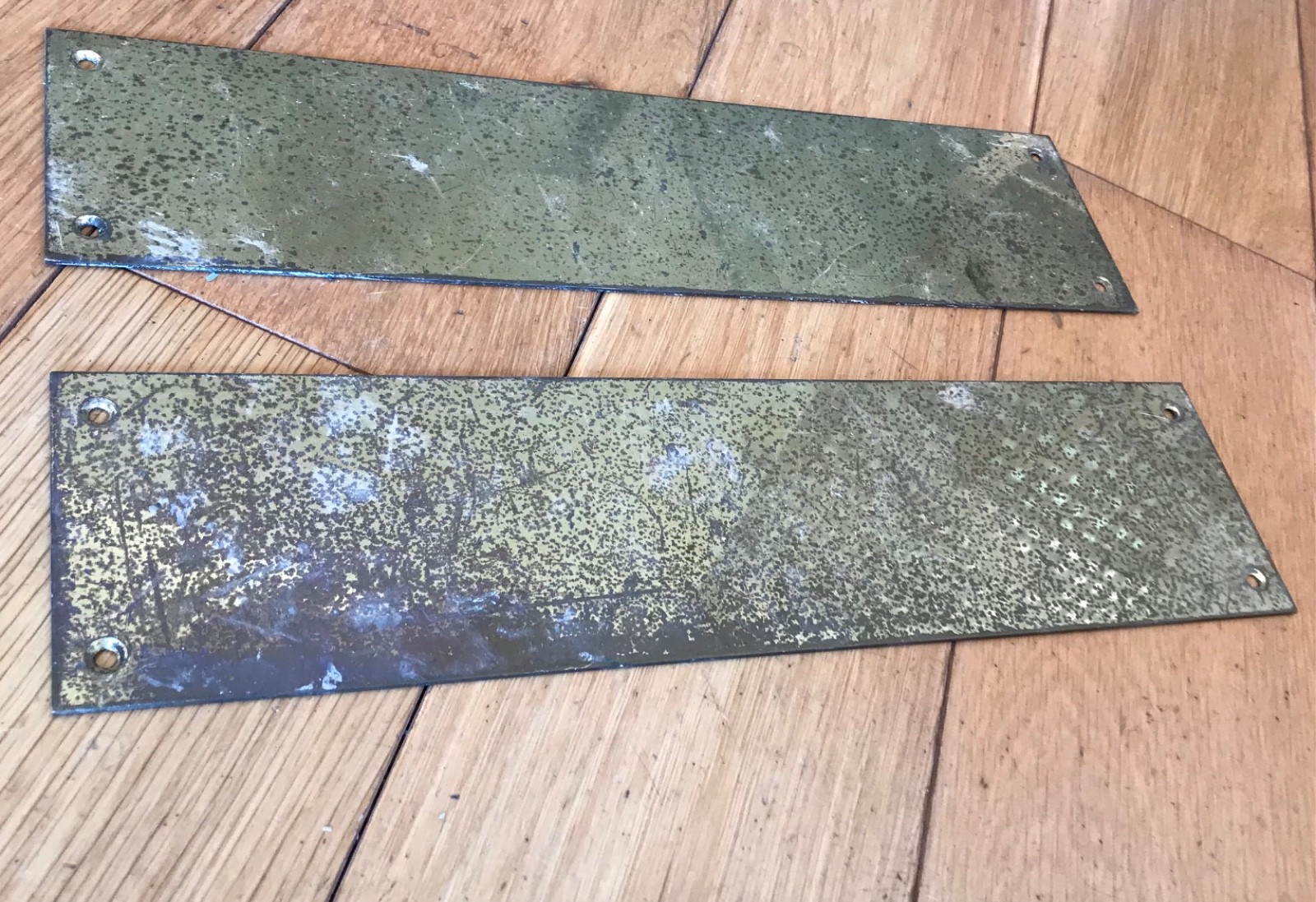 2x Vintage Brass Finger Plate Push Door Handle Old Antique Ref70 (CD18)