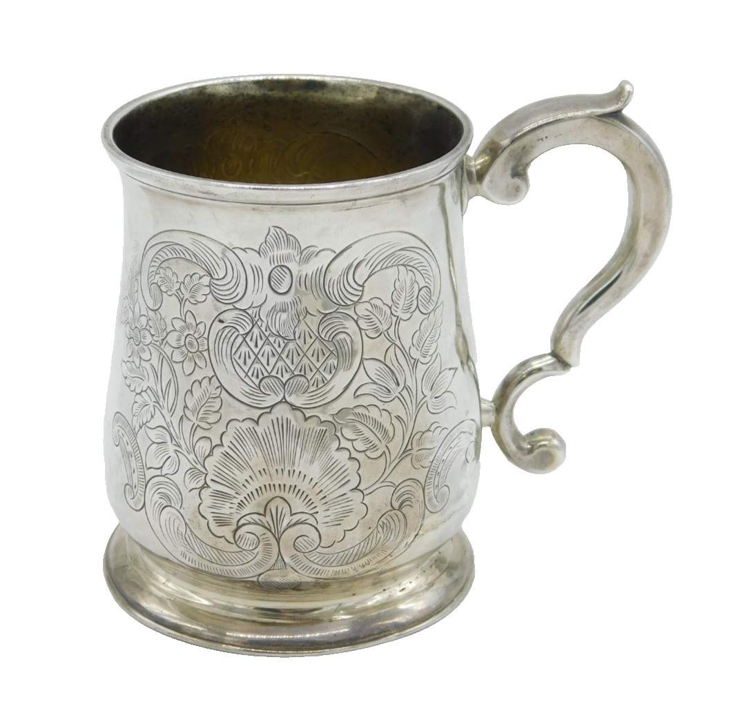 George II Sterling Silver Floral Pattern Christening Mug Antique 1732 London