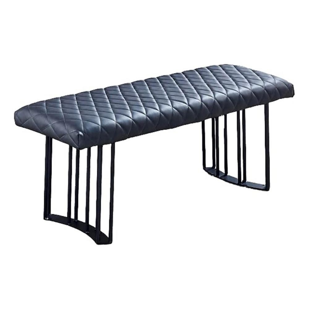 Benjara Ela 47″ Modern Dining Bench- Dark Gray Vegan Leather- Black Metal Frame