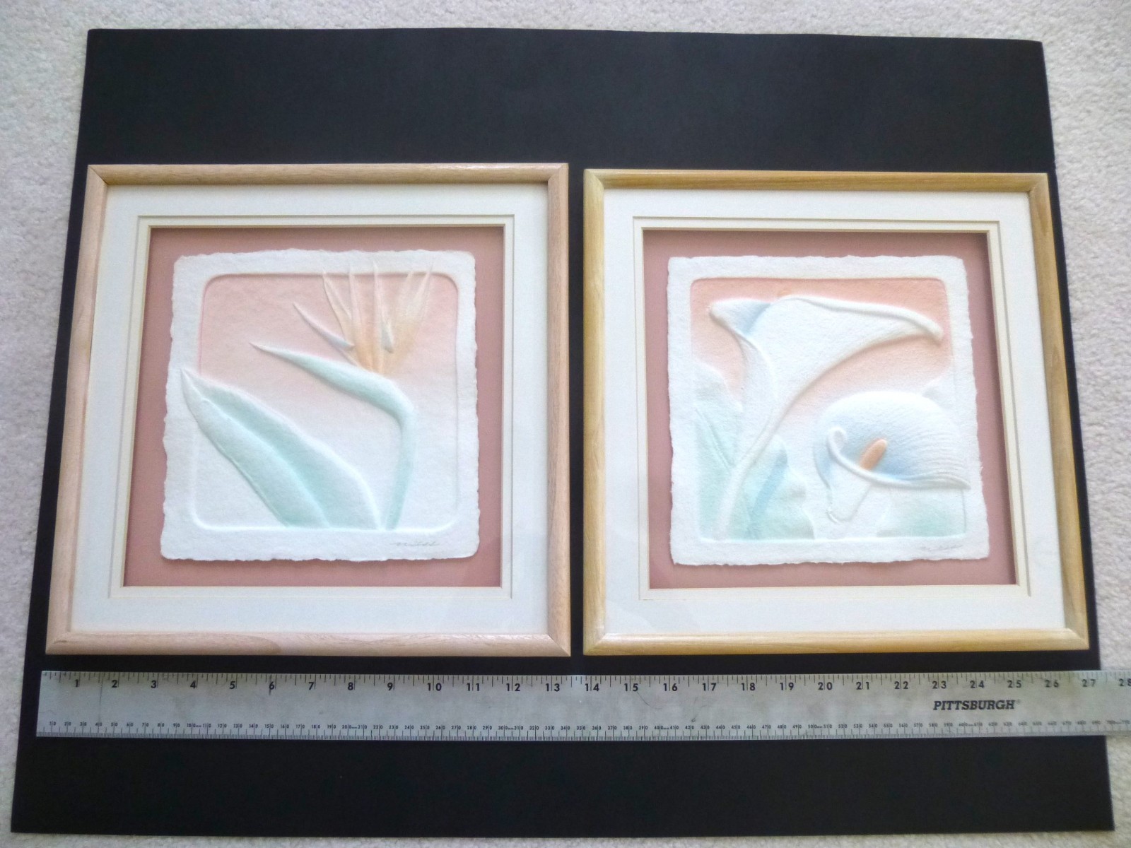 Set of 2 Vintage Cast Paper Art, Bird of Paradise & Calla Lily, Figi Graphics