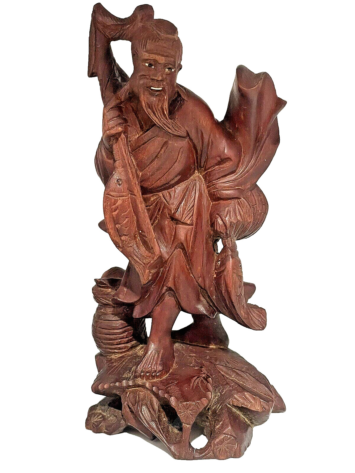 Vintage Chinese Hand Carved Wood Shou Lao Figure Statue 5 7/8 Inches Tall