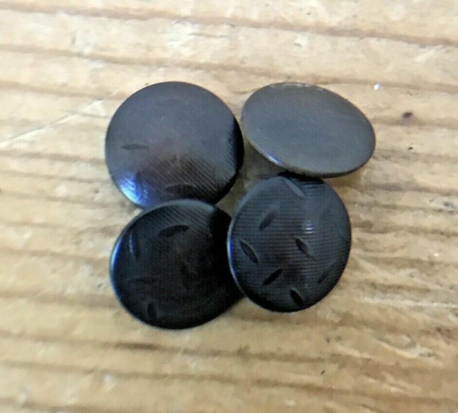 Vtg Antique Set Lot 4 Victorian Patterned Matte Glass Tiny Shank Buttons 1.5cm