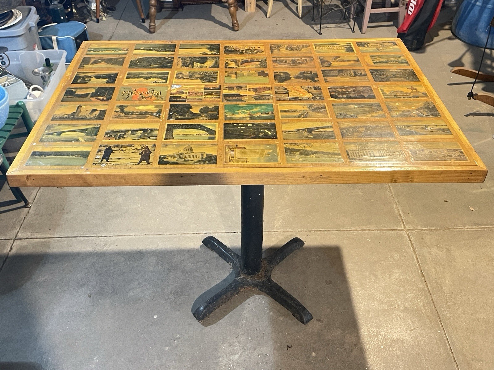 Vintage Wood Epoxy Bistro Game Table Historic St Louis Photos Post Cards On Top