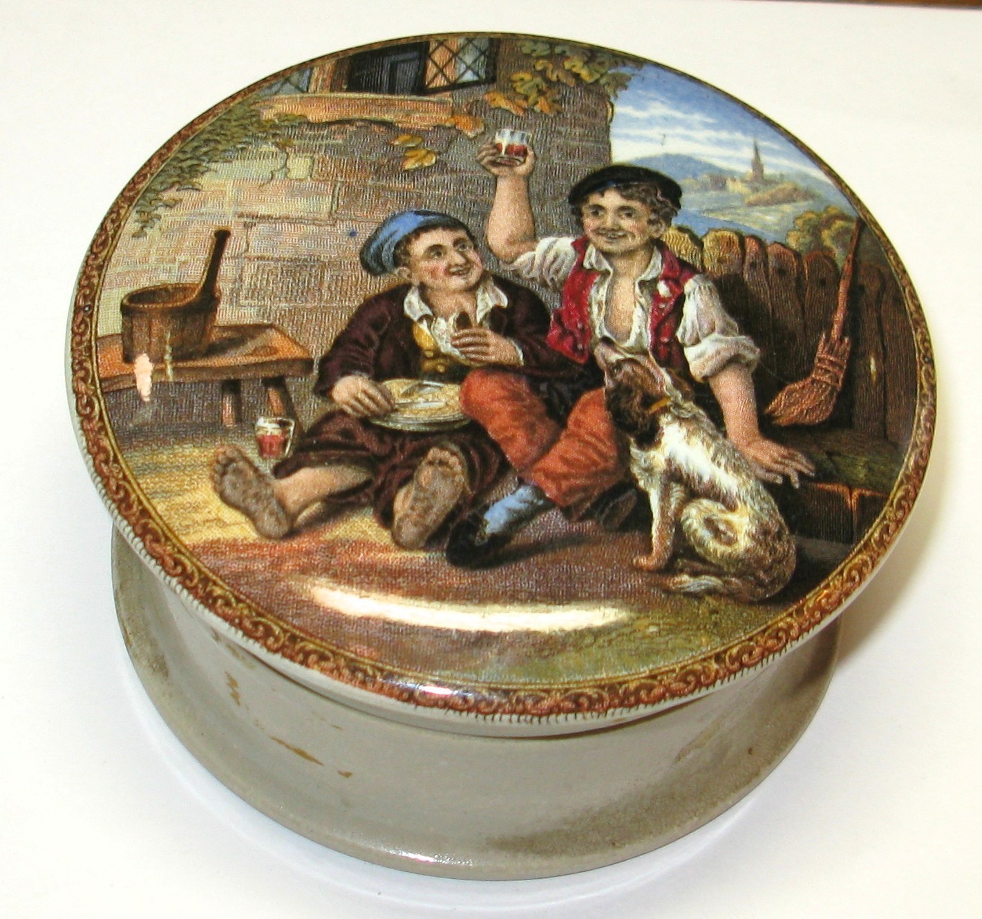 Antique 4” Pratt Prattware Pot Lid & Base 19th Century The Queen, God Bless Her