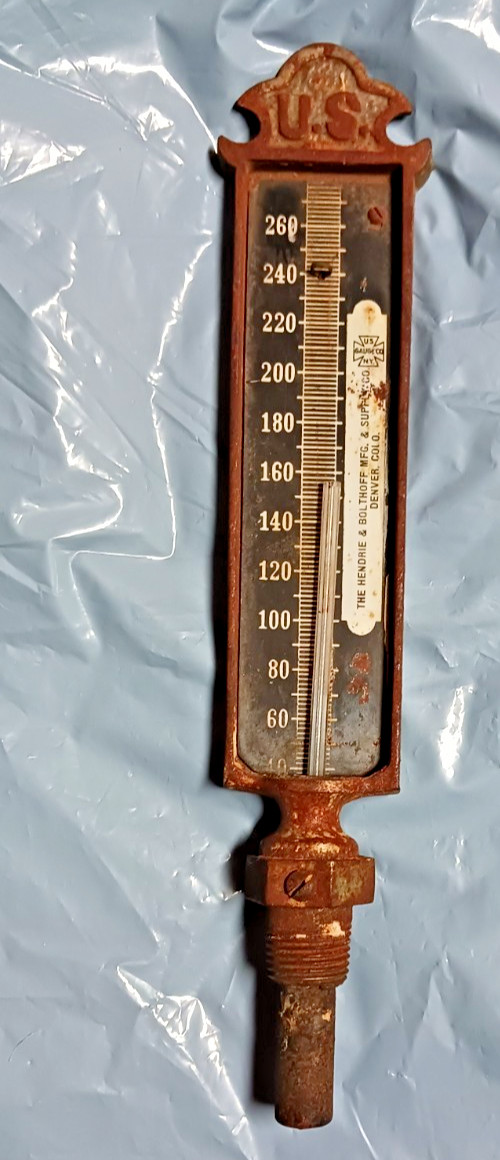 STEAM PRESSURE THERMOMETER US GAUGE CO. HENDRIE & BOLTOFF DENVER COLO.