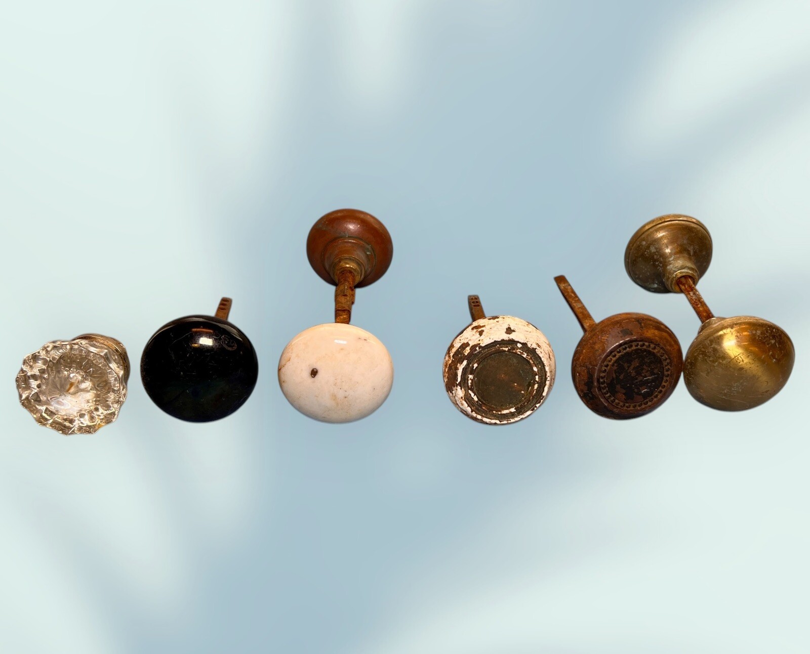 Lot of 8 Antique Random Victorian Door Knobs Porcelain Crystal Brass Iron