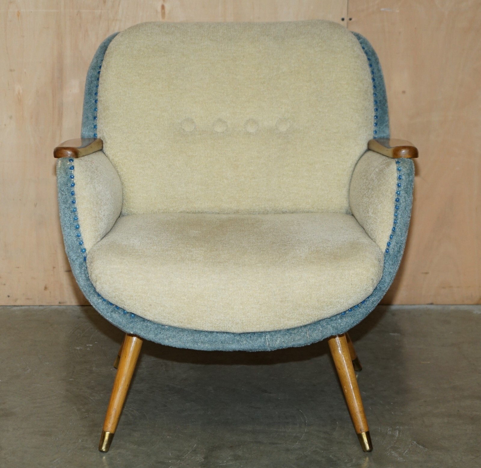 PAIR OF VINTAGE FRENCH CIRCA 1960’S CLUB TUB ARMCHAIRS WITH WALNUT & BEECH FRAME