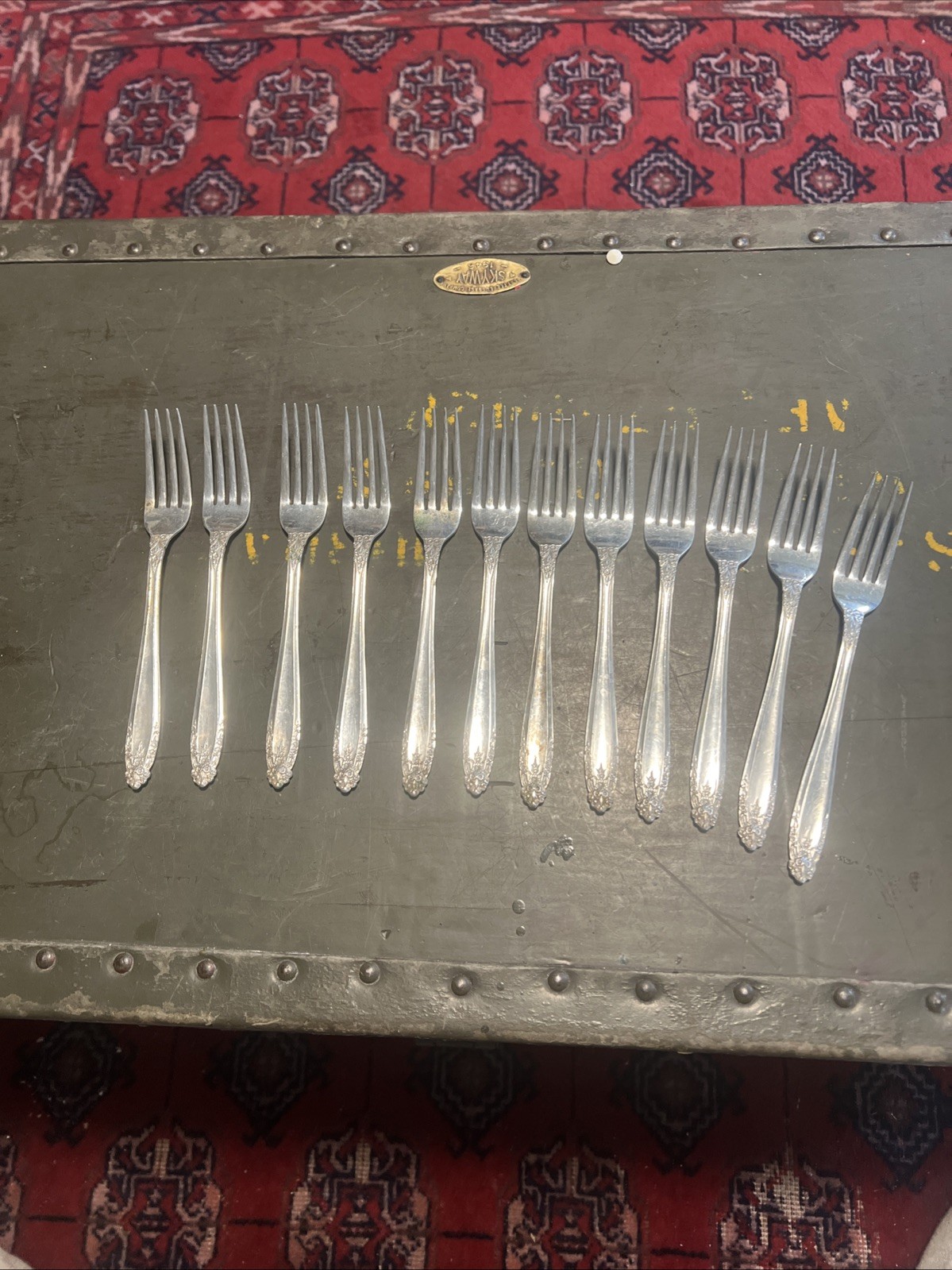 Vintage Nickel Silver Dinner Forks – Ornate Pattern – Set of 12 – Tarnish Patina