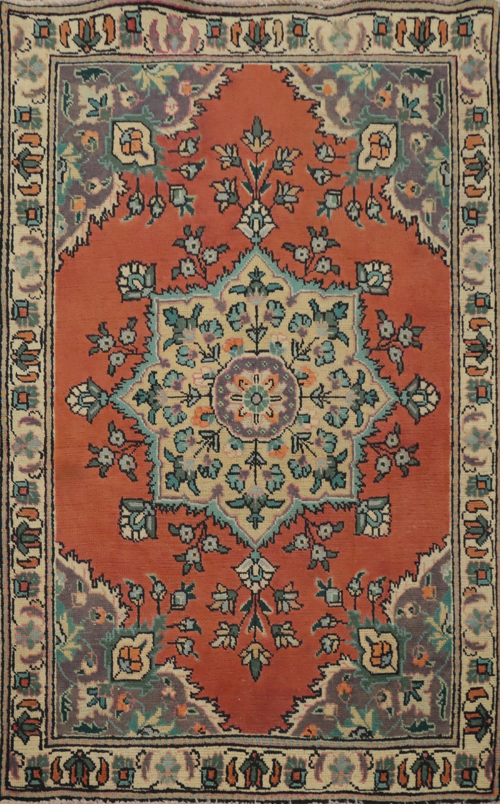 Geometric Wool Orange Over-Dyed Traditional Hand-knotted Foyer Rug 3×5 Carpet