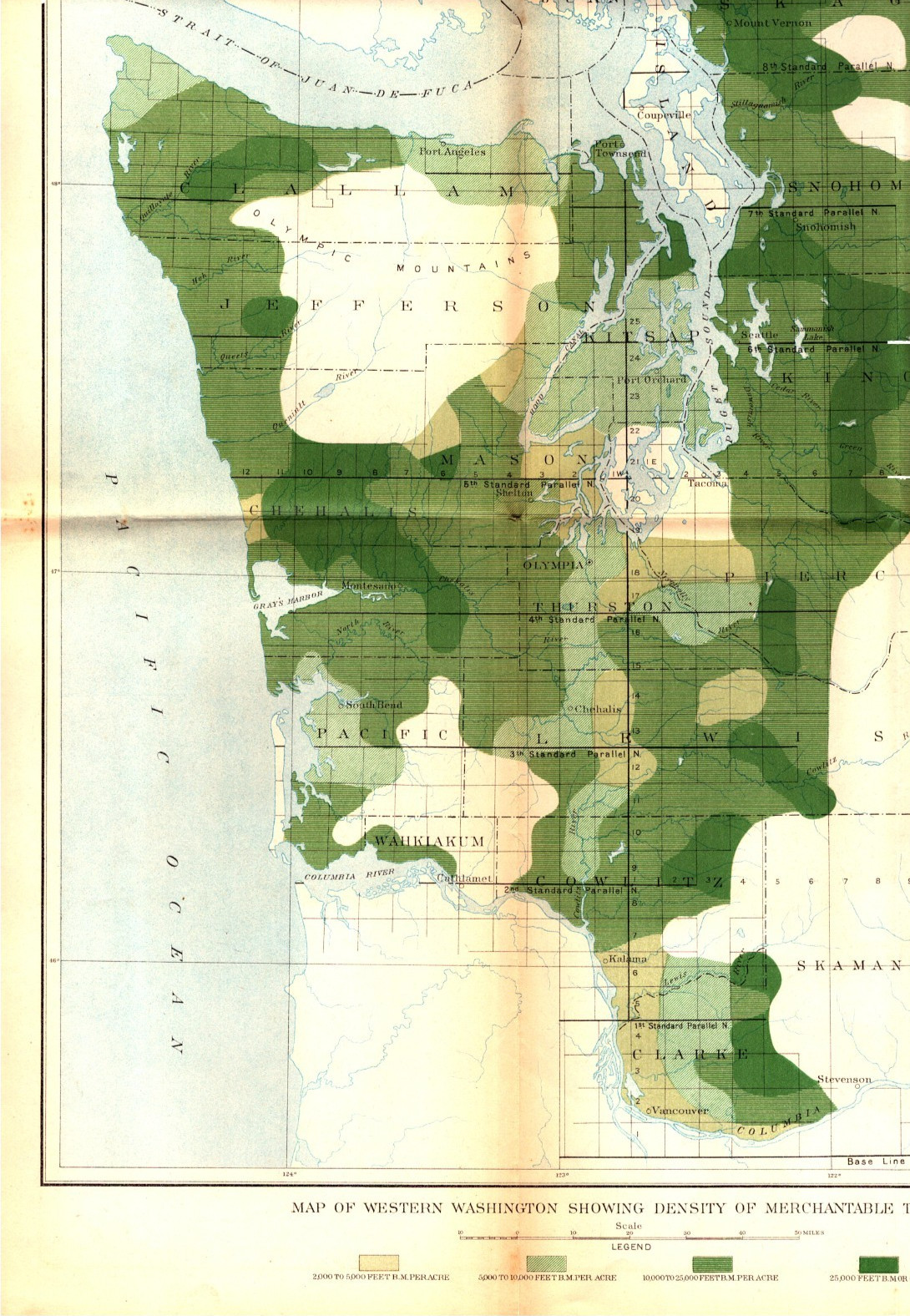 1899 Map Western Washington Merchantable Timber Density USGS Julius Bien Antique