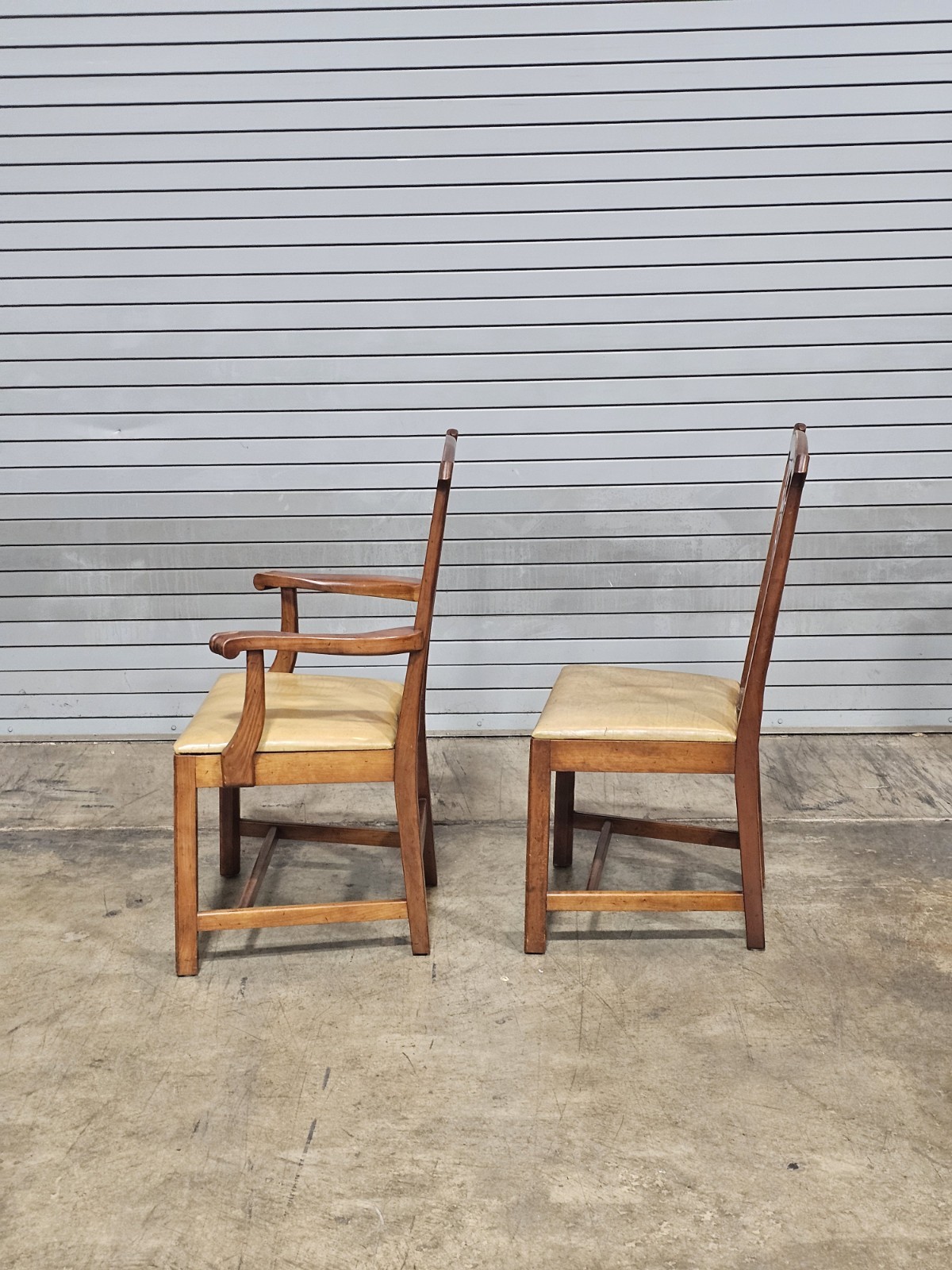 Set of 8 Stickley Chippendale Solid Cherry Dining Chairs Leather Seats Made USA