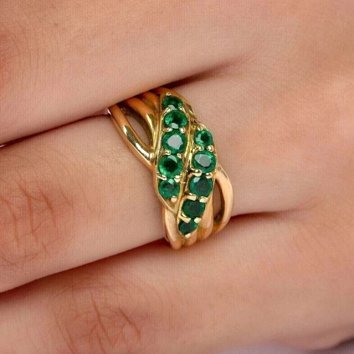 2Ct Round Cut Lab Created Green Emerald Engagement Ring 14K Yellow Gold Plated