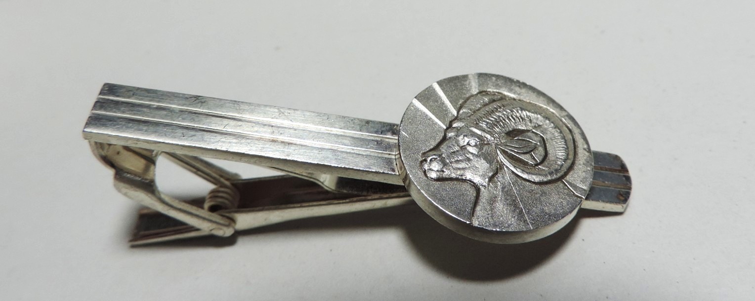 Japanese Signed Sterling Silver big Horn Sheep Ram Cufflinks & Tie Clip Set 28g