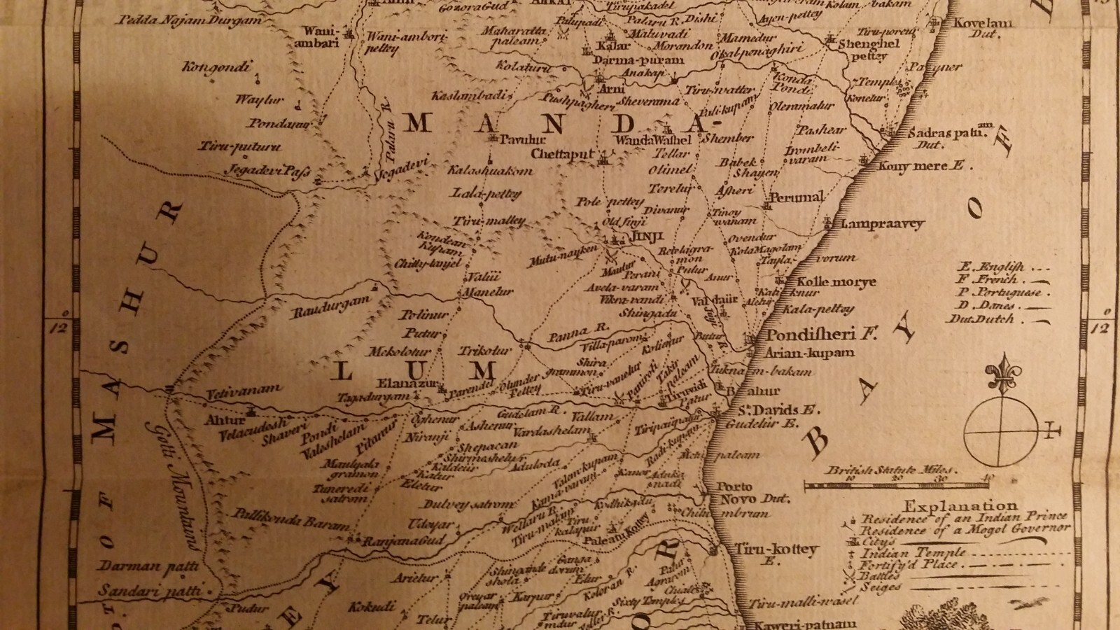 1754 ORIGINAL ANTIQUE COPPERPLATE MAP – COROMANDEL COAST INDIA – SEAT OF WAR
