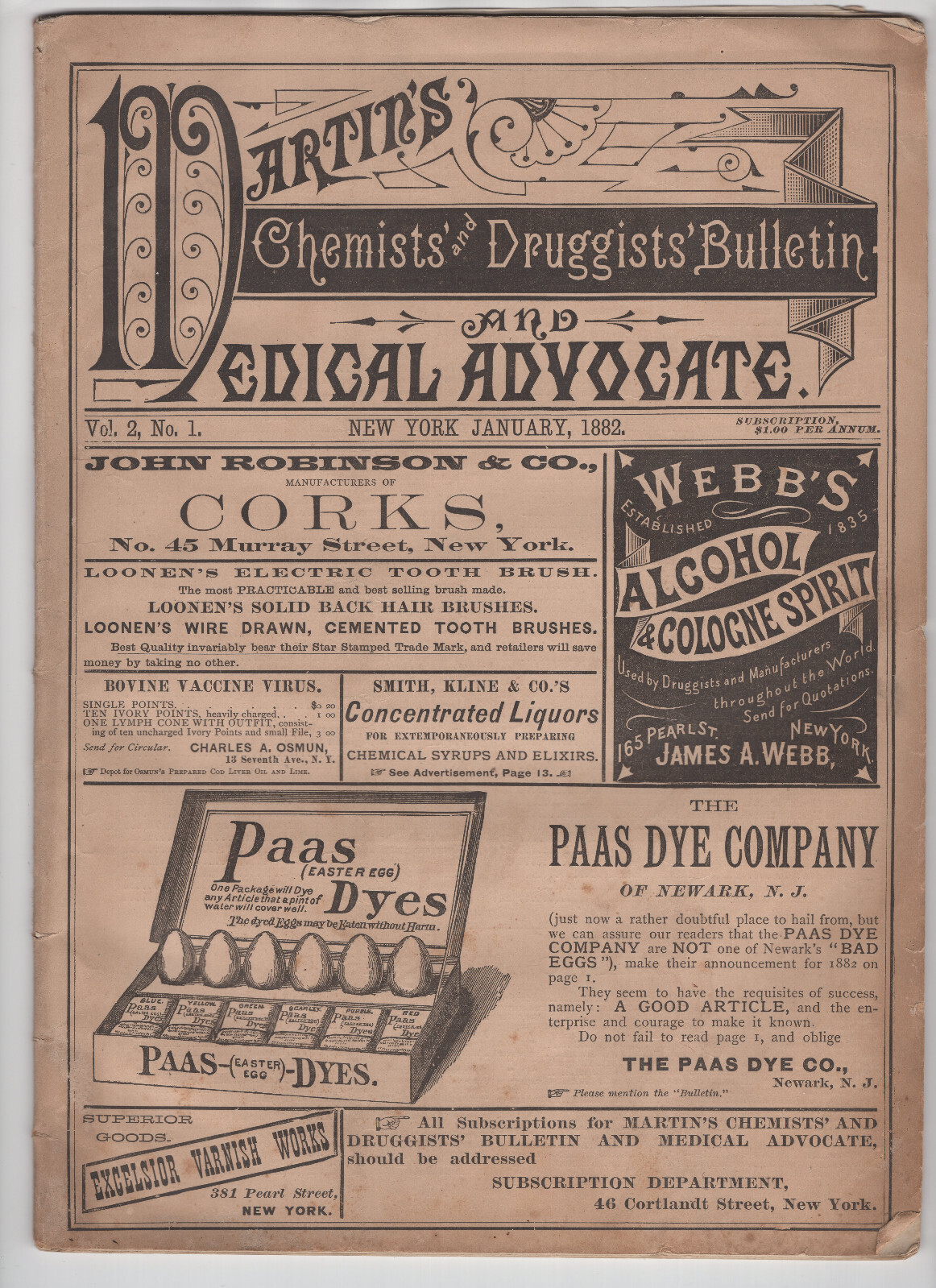 Antique 1882 Martin’s Chemists & Druggist Bulletin Pharmacy Articles Ad Magazine