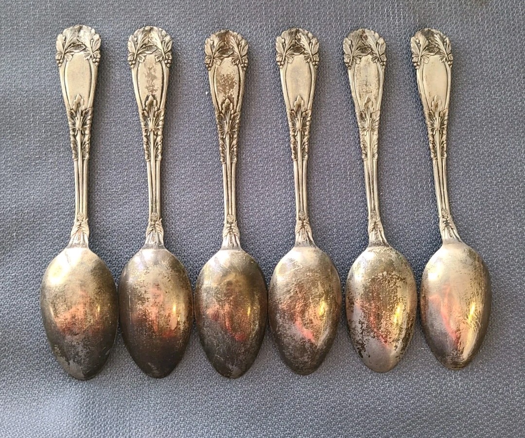 Antique FranK W. Smith Silver Co. 6 Spoons 5.5″ W/Mono S Sterling Silver 130g