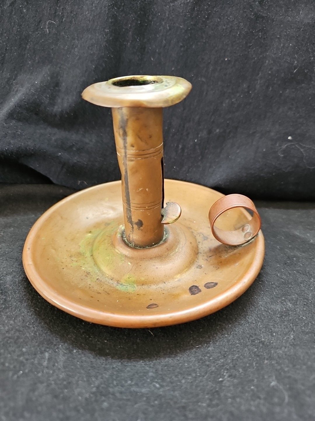 Circa 1855 Brass Hog Scraper Push-up Wedding Band Candle Holder With