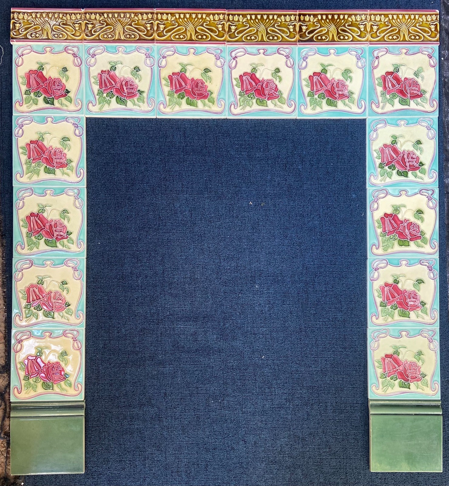 ENGLAND -ALFRED MEAKIN- ART NOUVEAU – 22 ORIGINAL TILES FOR FIREPLACE c1900
