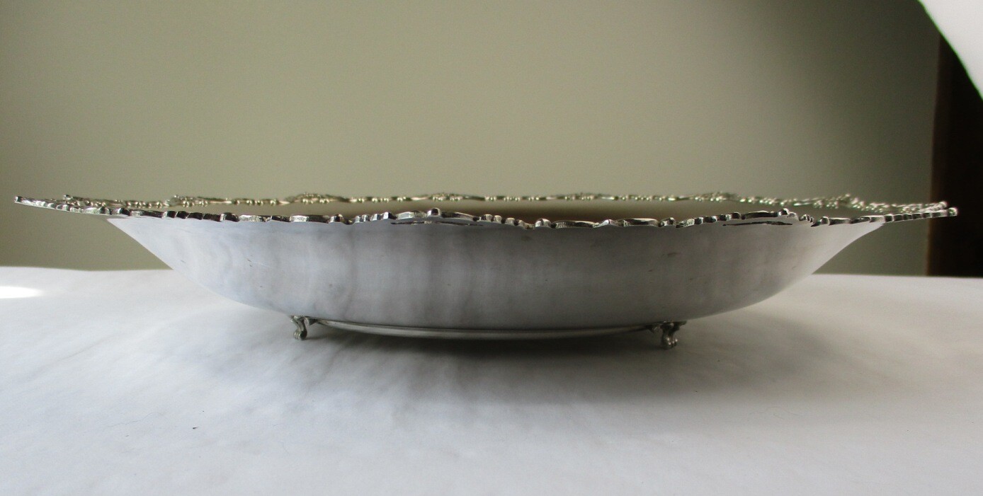 Footed fruit bowl 800 solid silver post WWII Italian 13.5″ with opulent detail