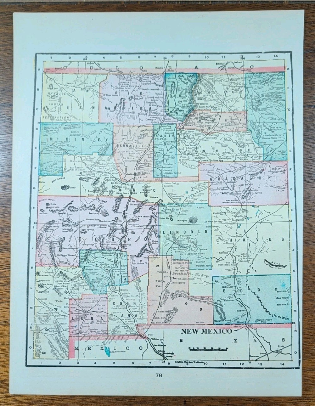 Vintage 1903 NEW MEXICO TERRITORY Map 11″x14″ Old Antique Original ROSWELL TAOS