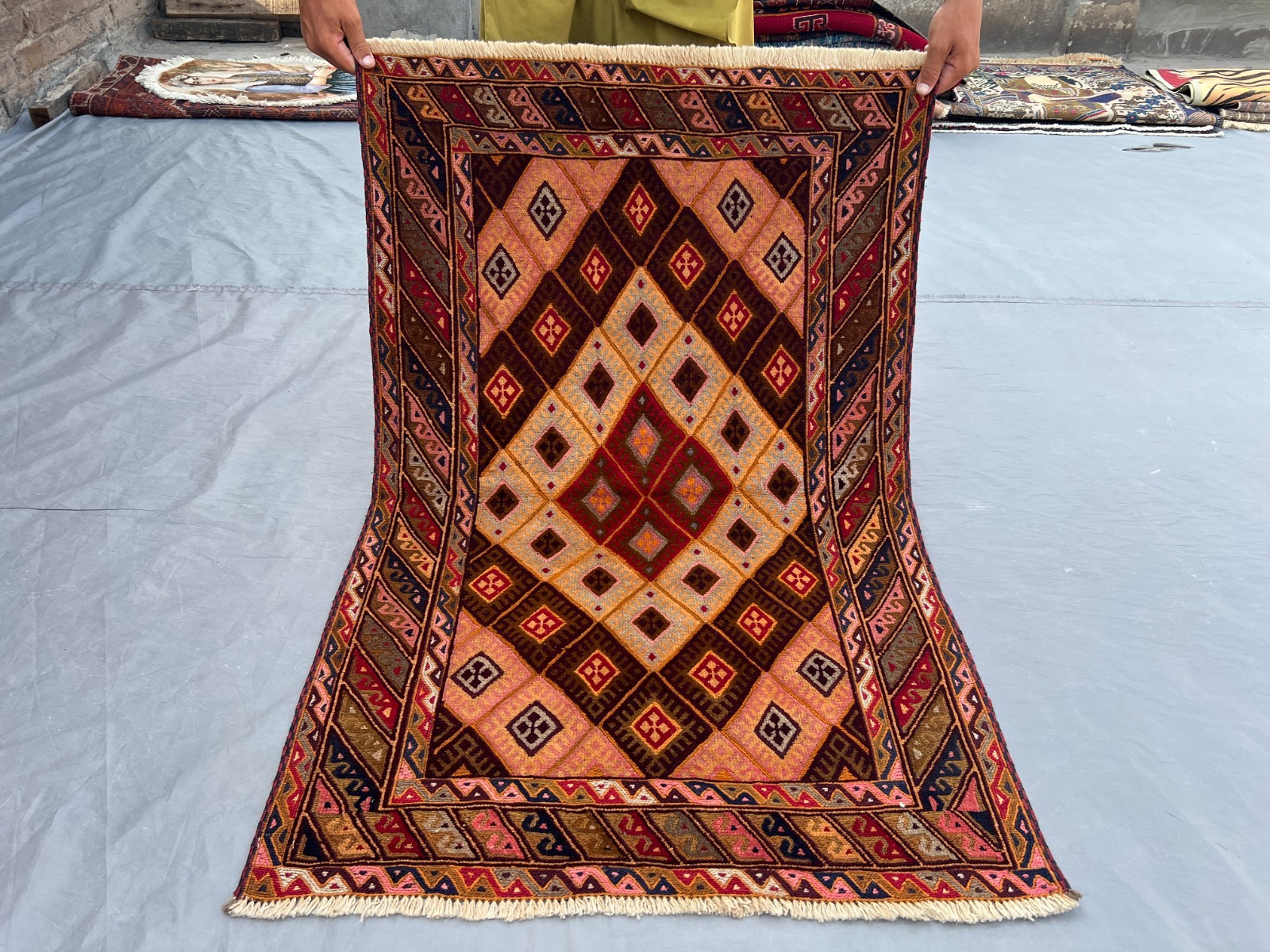 2’8 x 4 ft Vintage Afghan Hand Woven Mishwani Rug Tribal Geometric Wool Carpet