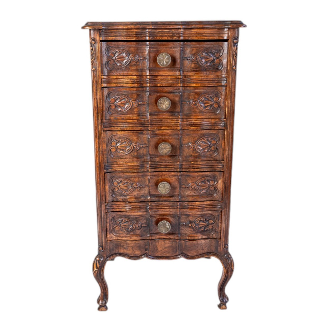 18th Century French Louis XV Walnut Tall Chiffonier Lingerie 5- Chest of Drawers