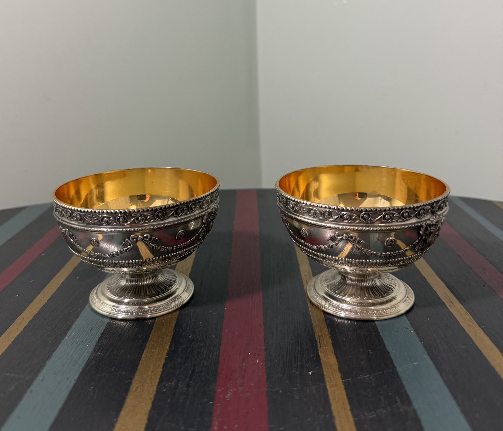 Vintage Silver Plated Bowls Pair Corbell & Co Ram Head Footed Georgian 1950s
