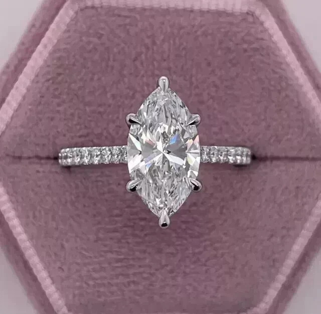 3CT Marquise-Cut Lab Created Solitaire Engagement Ring 14K White Gold Plated