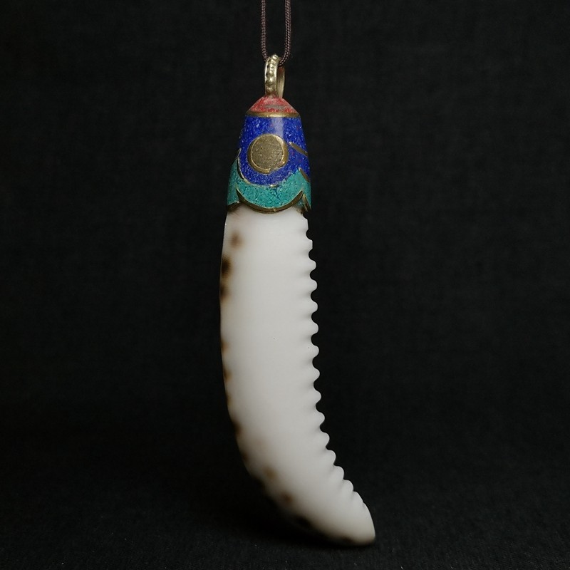 3.3 Inch Chinese Tibet Bronze Inlay Conch Fish Shape Necklace Pendant Collection