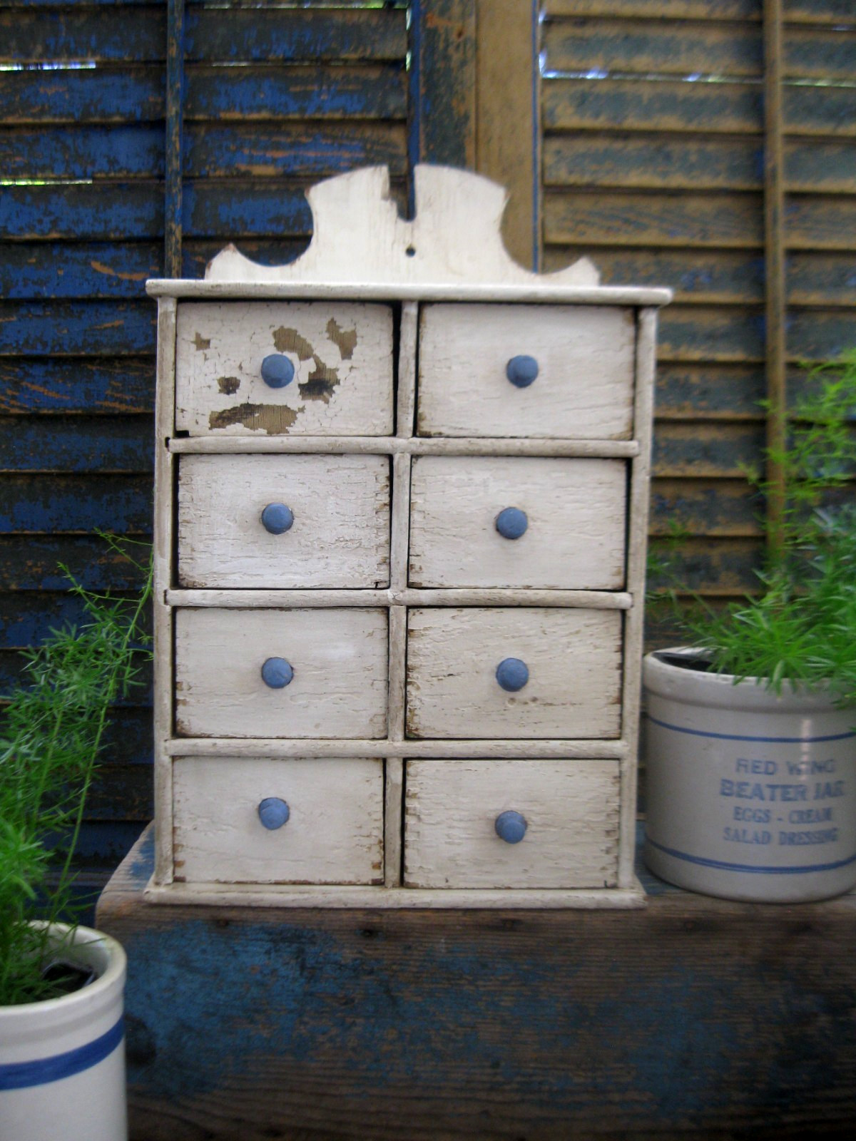 Primitive Antique Wood & Tin Toy Washboard Blue and White Paint Inlay