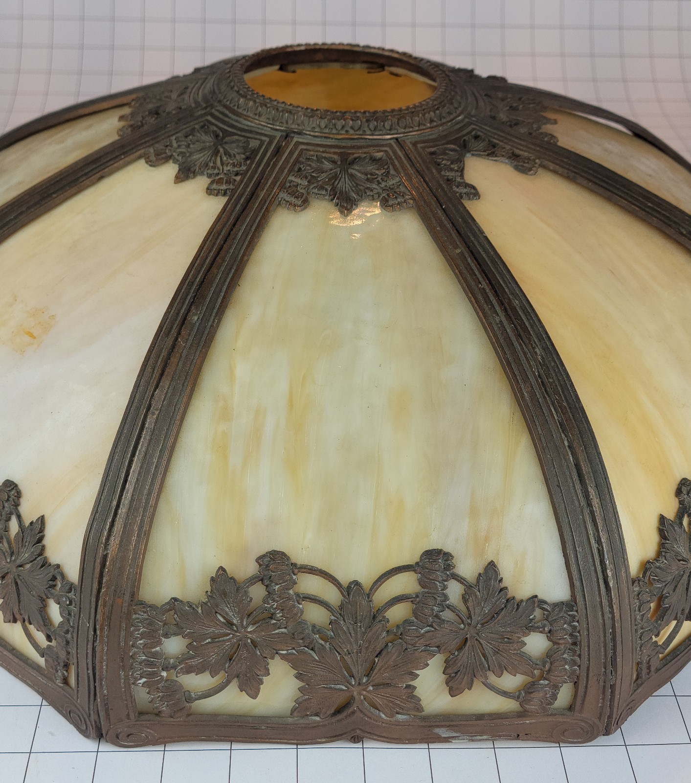 Antique c1910 18.5″ 8-Panel Bent Caramel Slag Glass Lamp Shade Art Nouveau