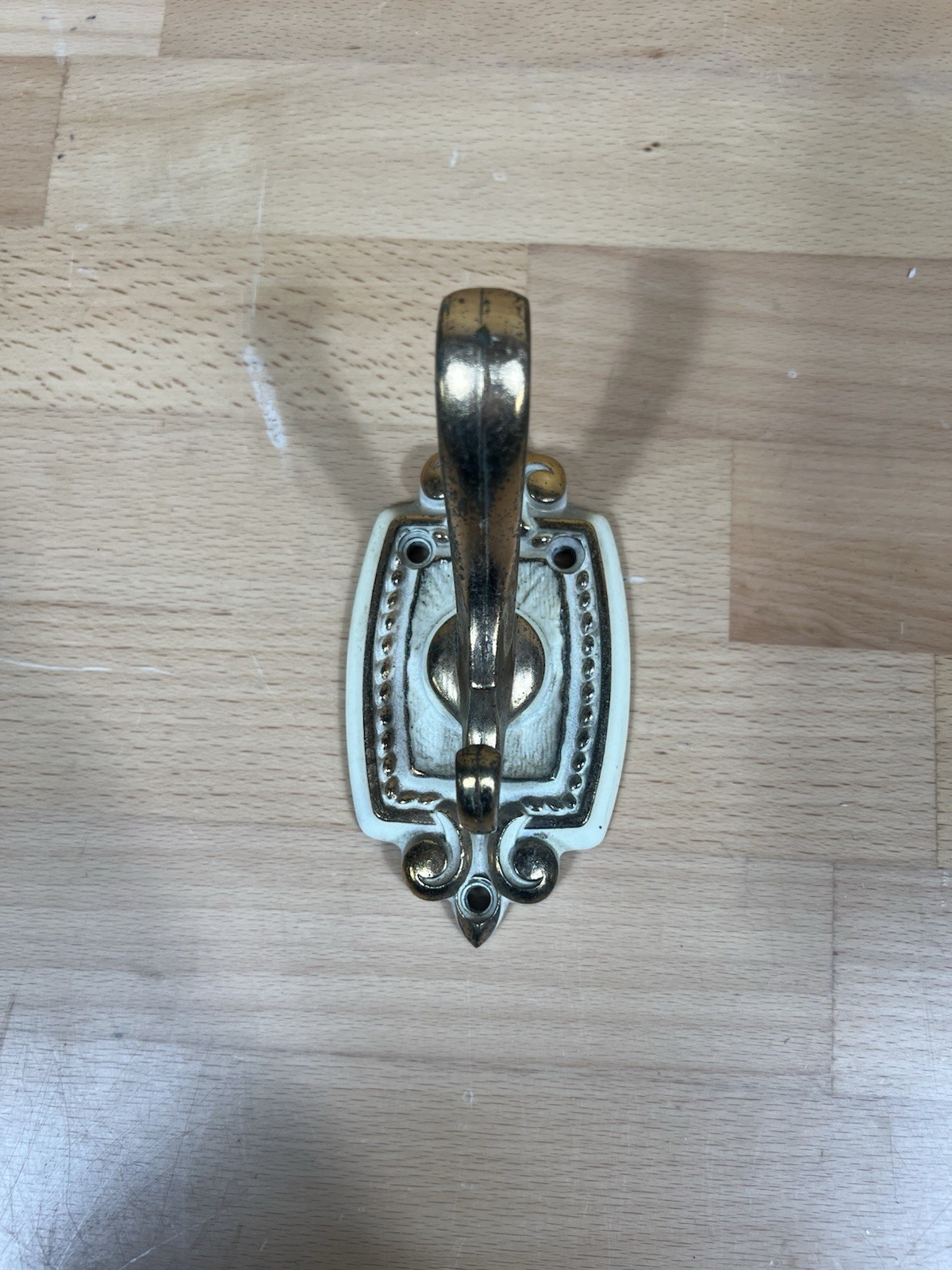 Vintage French Provincial Off White & Gold Bathroom Hardware Hook