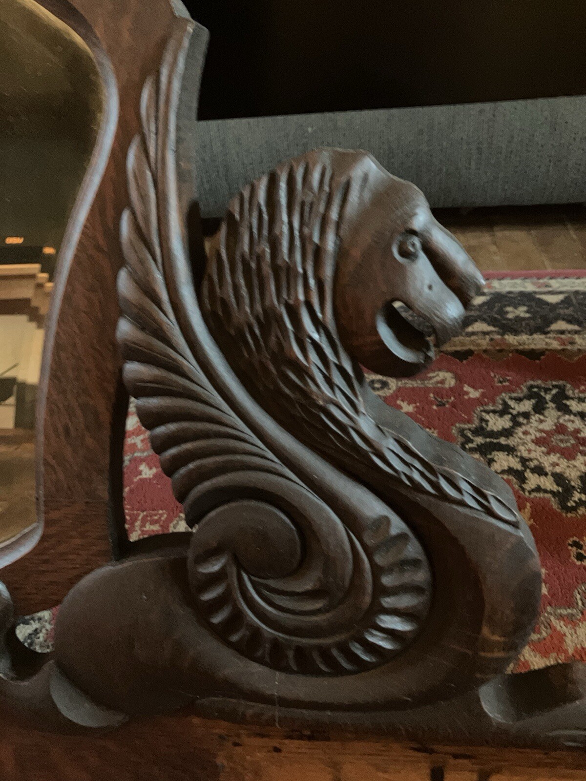 Victorian Wooden Antique Mirror Mythical Winged Griffins Architectural Salvage